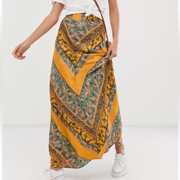 NWT Free People | Green & Yellow Hawaii Honey Maxi Skirt Size 0 - Picture 1 of 15
